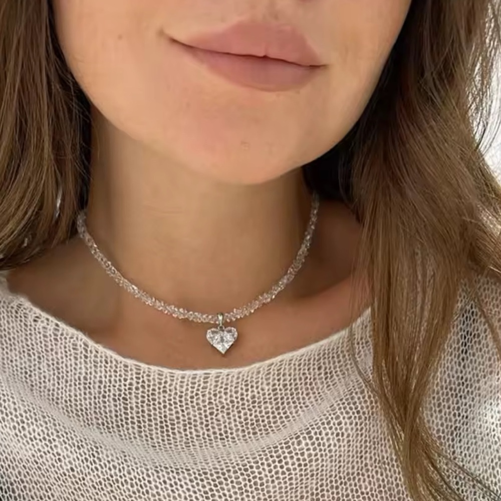 Silver Heart Crystal Necklace - Picture 5 of 7